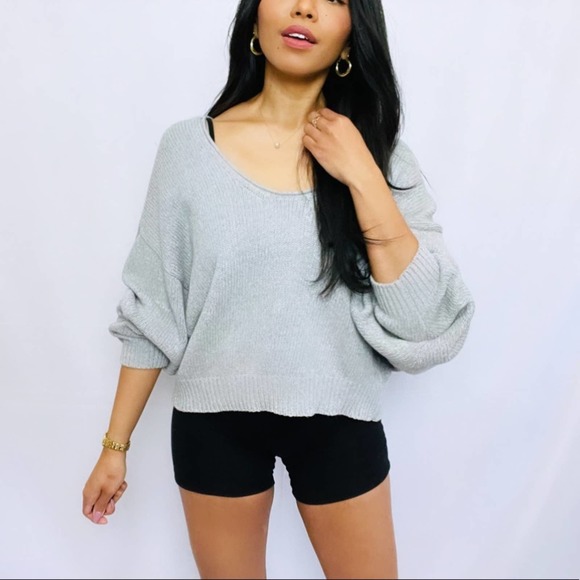 Free People | Grey 100% Cotton Cropped Oversized Drop Shoulder Sweater S - Picture 7 of 12